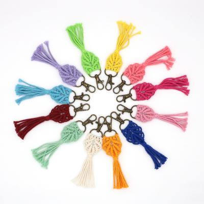 China Hot Selling Colorful Handcrafted Macrame Wriselet Tassel Key Chain Accessories Bag Decor Accessories REWIN Amazone Bag Parts for sale