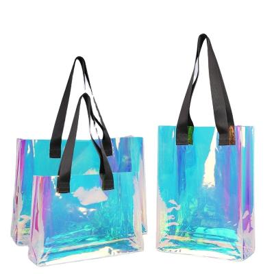 China Customized Durable Waterproof Clear Holographic Washable Lear Tote Bag Reusable PVC TPU Laser Handbag Shopping Bags for sale