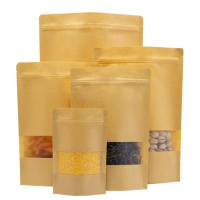 China Recycled Materials Zip Lock Kraft Paper Bags Window Food Paper Bag Resealable Custom for sale