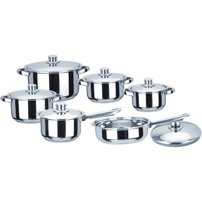 China Sustainable 12 Pieces Cookware Sets pipe handle 201 Stainless Steel  Casseroles Cooking Pot Sets with fry pan for sale