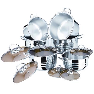 China Sustainable 12 Pieces Cookware Sets 201 Stainless Steel  Casseroles Cooking Pot Sets with glass lid for sale