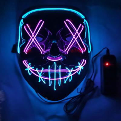 China 3 Function 2022 Hot Sale Halloween Mask Led Glowing Mask Black V Word With Blood Horror Face Piece for sale