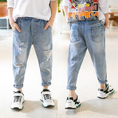 China Breathable Kids Boys Rip Jeans Denim Pants Stretch Elastic Pants for sale