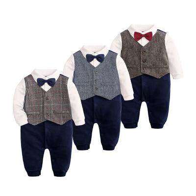 China Free Drop Shipping Sustainable Shopping For Wedding New Baby Boy Baptism One Piece Gentleman Romper Formal Outfit Suit UK for sale