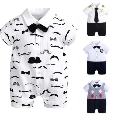 China OEM Soft Wholesale Short Sleeve Clothes Print Newborn Summer Cotton Baby Gentleman Boy Romper for sale