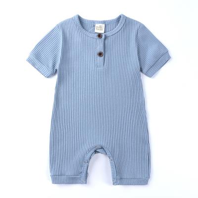 China Wholesale Soft Summer Solid Color Newborn Casual Jumpsuit Knitted Pit Pattern Cotton Infant Baby Rompers for sale