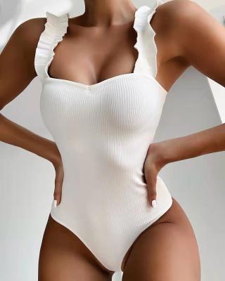 China Plus Size Solid Color Custom Made Women Cut Out Ruffled Top One Piece Whole Swimsuit Woman Swimwear for sale