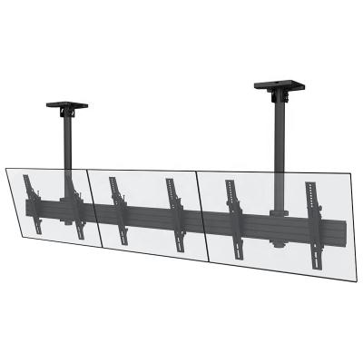 China Construction Support Aluminum And Steel Triple Screens Vertically Adjustable Ceiling TV Mount 55