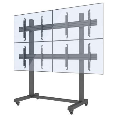 China Aluminum Mobile Support Wheel Display Stand 2x2 TV Cart For 32-65inch Screens for sale