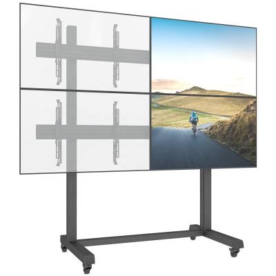 China Quad Screen Aluminum TV Stand 4 TV Videowall Support 32-65inch 2x2 Seamless Splicing Movable Wall Mount Bracket for sale