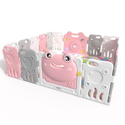 China Easy Center Cute Pink Plastic Indoor Yard Play Safety Panel Kids Baby Playpen Baby Frog Assembly Home Outdoor Barrier With Panel 16+2 for sale