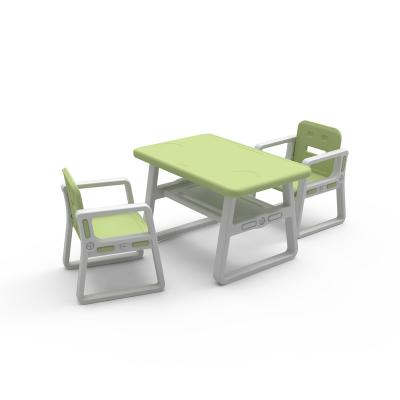 China Modern green plastic kids study table and chair set to play indoor toy for sale