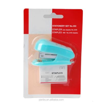 China Blue color metal stapler with staple set for kids, stapler staples set for sale