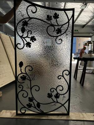 China custom Wrought Iron Glass With 12mm*12mm Steel Bar For Wood Door for sale