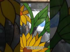 Decorative leaded glass with sunflower design for entry doors