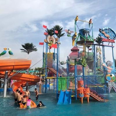 China Multicolored Splash Water Playground Aqua Park Equipment 45KW With Kids Slide for sale