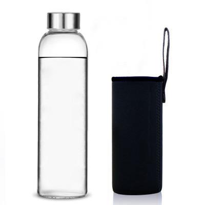 China Viable Hot Selling Custom Logo Personalized Wholesale 1L 500ml Big Glass Water Bottle With Lid And Stainless Steel Rope for sale