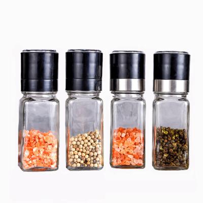 China Hot Sale 4oz 120ml Recyclable Empty Manual Kitchen Bottle Salt Pepper Mill Ceramic Grinder Set With Plastic Grinder Lid for sale