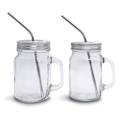 China Factory Price 16oz Beverage Manufacturer Empty Mason Jar With Lid Handle Drinking Iced Glass for sale