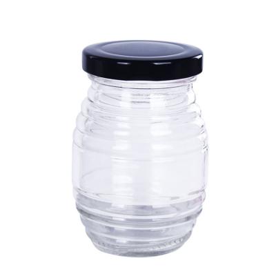 China New Eco-friendly Recyclable Clear Empty Glass Round Threaded 380ml Honey Bottle With Cap For Storage for sale