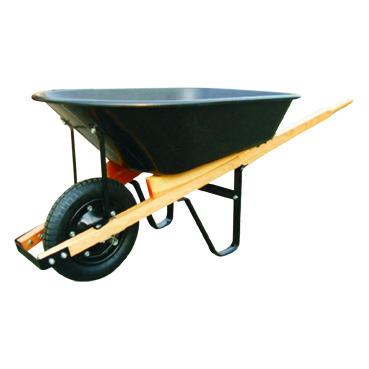 China 5 exterior CU.FT. Wheelbarrow Manufacturer Plastic Tray Wood Handle for sale