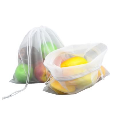 China 100% Eco-friendly Vegetable Polyester RPET Net Reusable Drawstring Fruit Storage Mesh Bags for sale