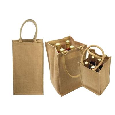 China Handled 1, 2, 3, 4, 6 Wine Rack Custom With PVC Window Eco Christmas Tote Bottle Jute Wine Bag for sale