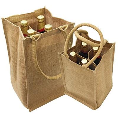 China Reusable Eco-Friendly Carrier Gift 1 2 3 4 6 Burgundy Burlap Bottle Tote Jute Wine Bags for sale