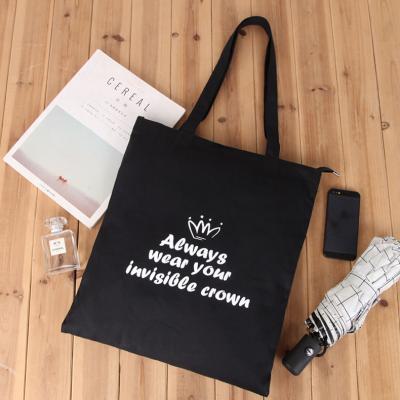 China Customized Handled Printing Logo Shopping With Zipper Cotton Canvas Tote Bag for sale