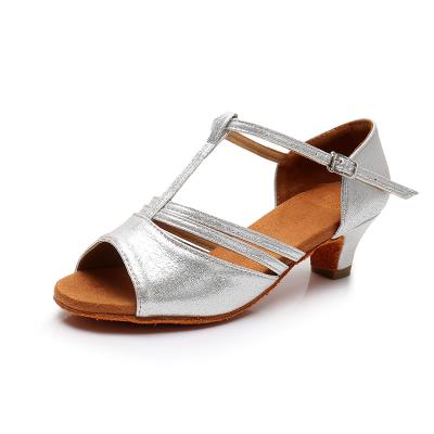 China Satin Girls Latin Dance Shoes Low Heel Salsa Sandals for sale