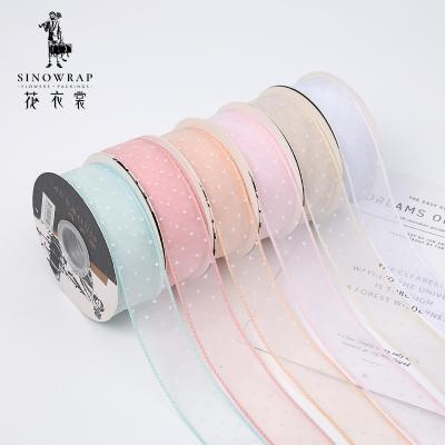 China New 40MM*15Y Fashion Dots Mesh Florist Packing Ribbon Waterproof Organza Ribbon for sale