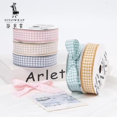 China Wholesale Printed 25mmx20Y Fahion Polyester Korea Fabric Tartan Ribbons for sale