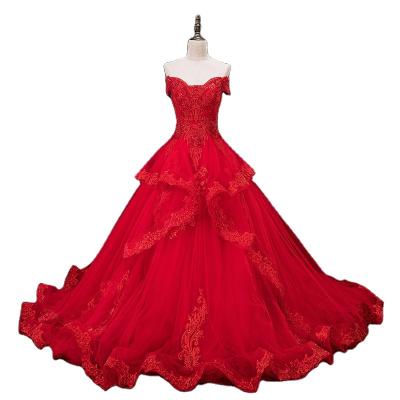 China Y5786 Plus Size Bridal Plus Size Trailing Red Wedding Dresses Long Lace Up Floor Length Wedding Dress 2022 for sale