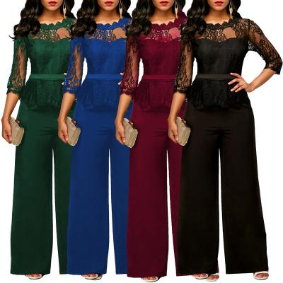 China Breathable RM112 Summer Plus Size Jumpsuits Playsuits Lace Up Long Wide Leg Jumpsuit Romper For Woman for sale