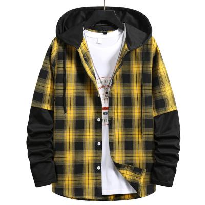 China ZTW11 Autumn Design Man Checked Shirts Anti-pilling Long Sleeve Contrast Colors Shirts With Hood for sale