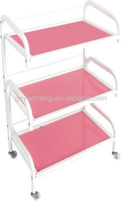 China Salon Trolley Metal And Glass Pink Color Beauty Salon Drawer Trolley for sale