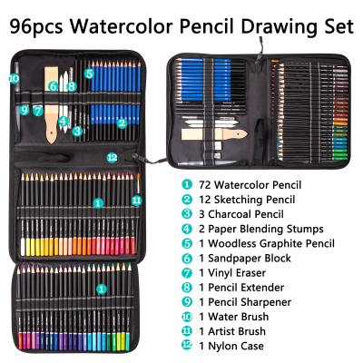 China 96pcs Pack Non-Toxic Precious Watercolor Pencil Set In Nylon Case for sale