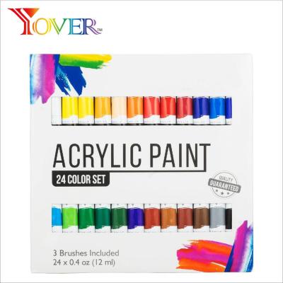 China Amazon Hot Sale Yover Brand 24pcs 12ml Non-Toxic Acrylic Paint With Play Brush for sale