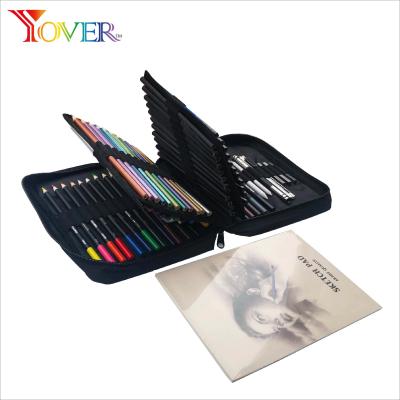 China Non-Toxic Natural Wooden 12Watercolor Pencil 12 Colored Pencil 12 Metal Pencils And Sketch Set In Nylon Case for sale