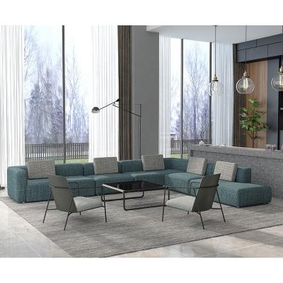 China Factory Direct High-end Stylish Modular Teal Knitting Fabric Sponge Sectional Sofa Public Regional Office Waiting Modular Seating Sofa Set for sale