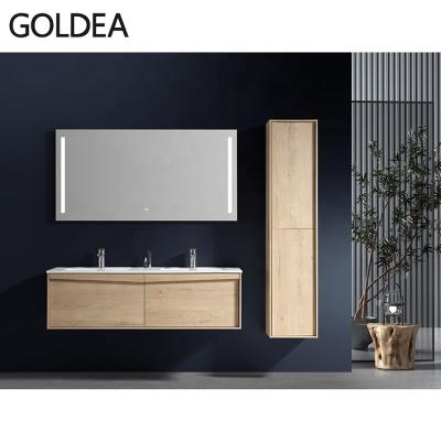 China Modern Luxury Solid Wood Wall Mount Design Led Mirror Double Sink Bathroom Vanity for sale