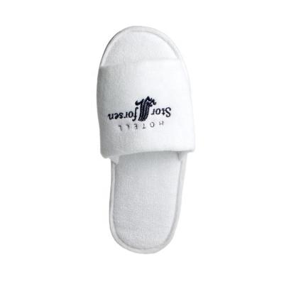 China Open Toe / Closed Toe Hotel Supplies Open Toe Indoor White Soft Custom Printed Disposable Slippers for sale