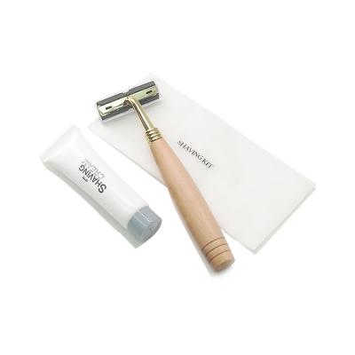 China Recyclable High Quality Eco - Friendly Disposable Travel Wooden Hotel Razor Shaving Kit for sale