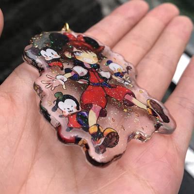 China Promotional Gift/Decoration Gift/Souvenior Double Side Glitter Epoxy Key Chain Anime Custom Printed Acrylic Charms With Hologram for sale