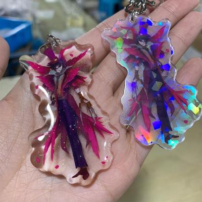 China Promotional gift/custom shaped key chain anime characters decoration gift/souvenior acrylic charms with epoxy or glitter hologram for sale