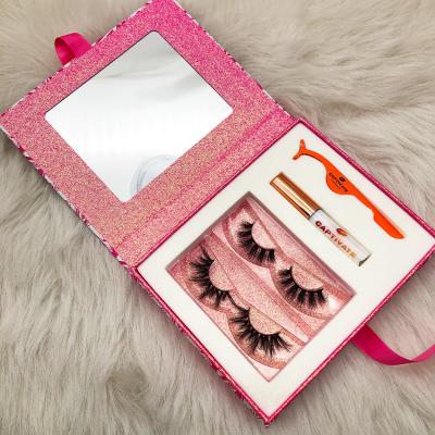 China Natural Multi Pairs 2 Pair Eyelash Box With Mirror Eyelash 3d Mink Lashes Strip Lashes With Box for sale