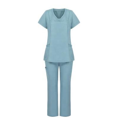 China Custom Stretch Qinghe Hospital Burgundy Scrub Black Royal Blue Elegant Nursing Uniforms Nurse Medical Set Scrubs For Women for sale