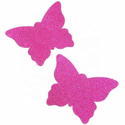 China Rose Glitter Butterfly Invisible Breast Sexy Butterflies Adhesive Disposable Underwear Boobs Nipple Cover Sticker Pads for sale