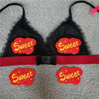 China Underwear Sweet Cute Nipple Sticker Unisex Invisible Satin Fabric Breast Pasties Adhesive Disposable Nipple Cover for sale