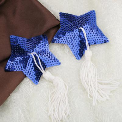 China Underwear Women Blue Sequins Star Nipple Tassel Pasties Self Adhesive Reusable Lingerie Nipple Cover Pasties for sale